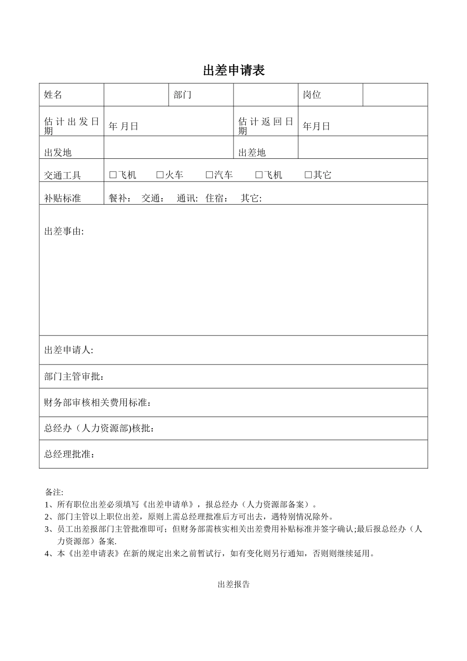 出差申请表及出差报告_第1页