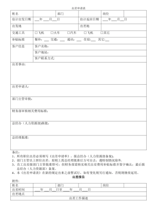 出差申请表及出差报告格式