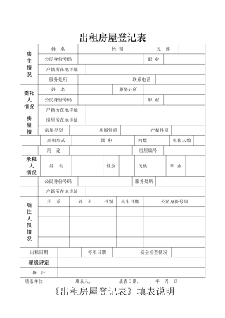 出租房屋登记表
