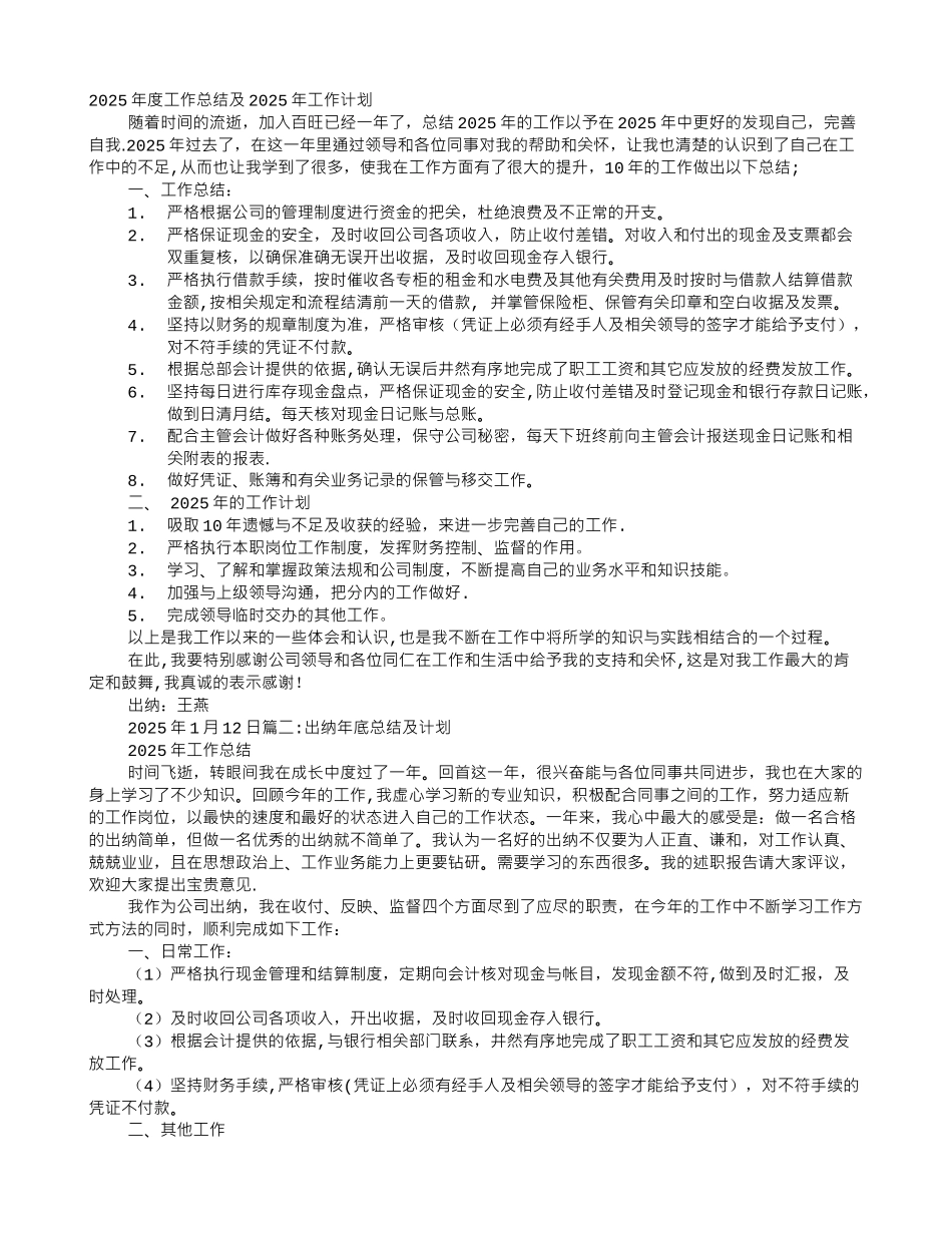 出纳工作总结及计划_第1页
