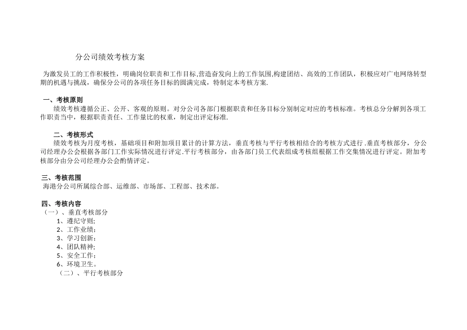 分公司层级职能部门考核方案_第1页