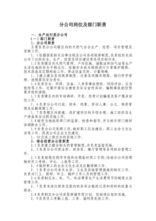 分公司岗位及部门职责