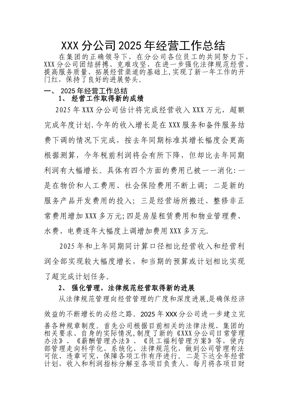 分公司经营工作总结要点_第1页