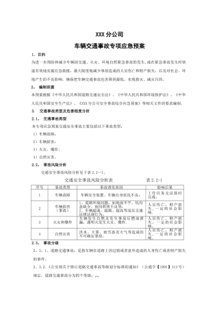 分公司车辆交通事故专项应急预案