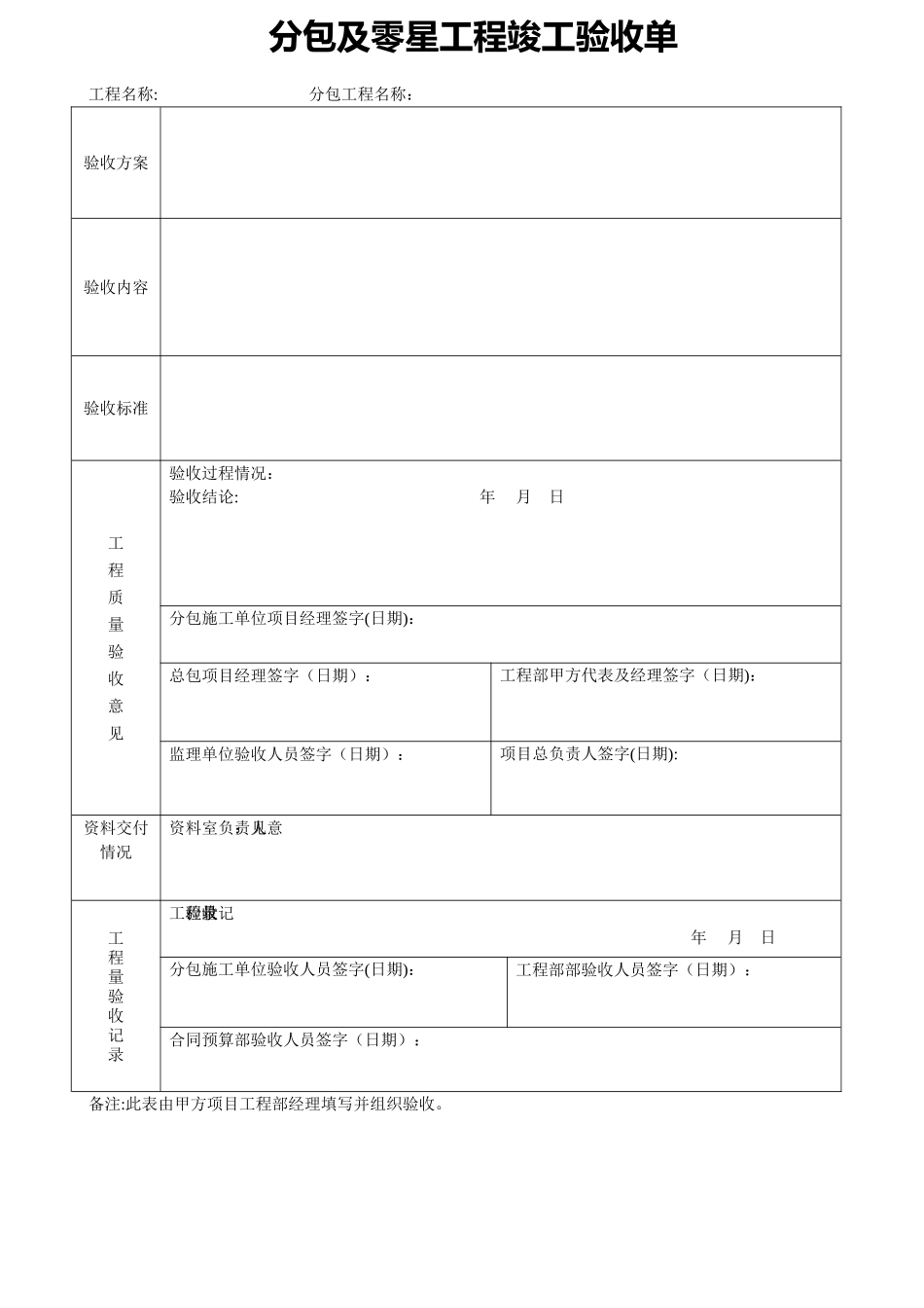 分包工程竣工验收单_第1页