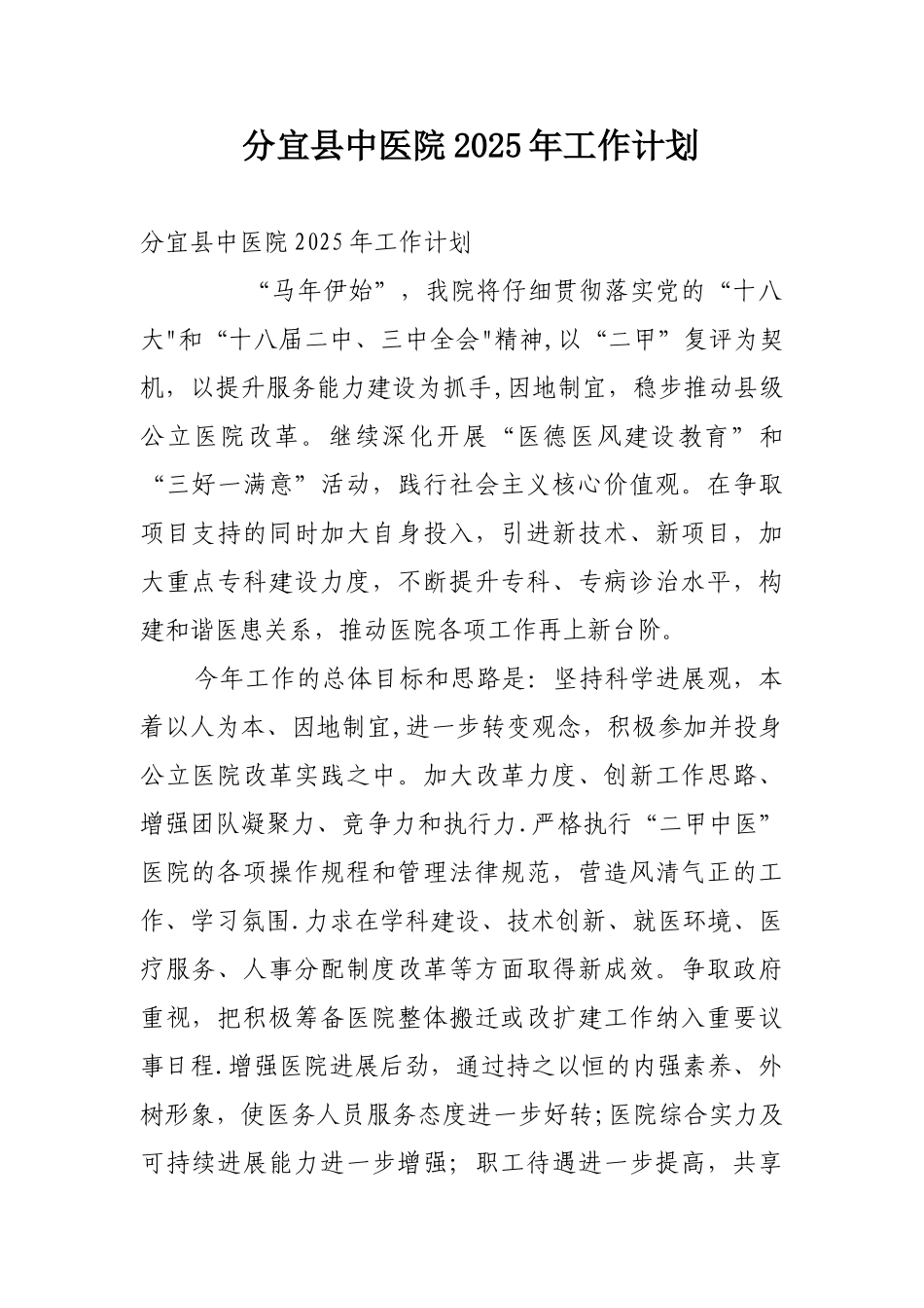 分宜中医院2025年工作计划_第1页