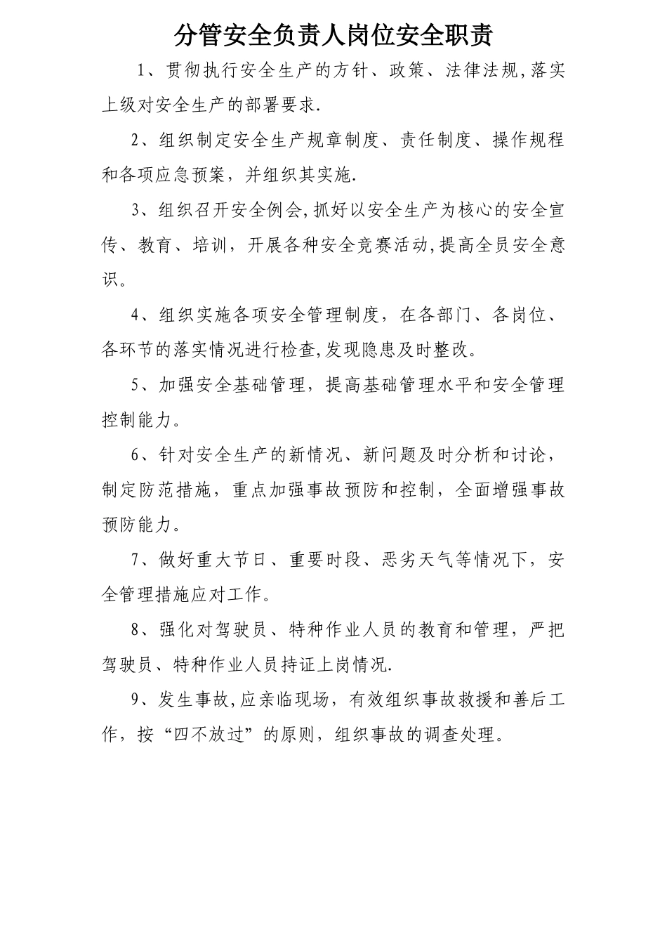 分管安全负责人岗位职责_第1页