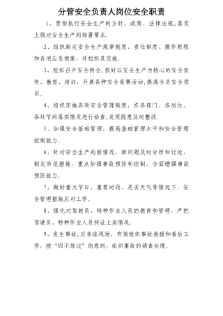 分管安全负责人岗位职责