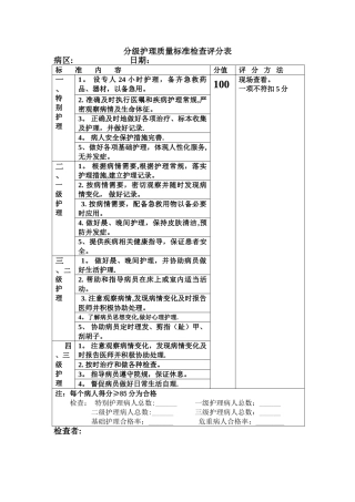 分级护理质量标准检查评分表