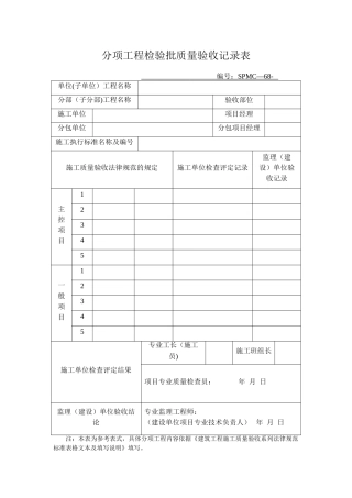 分项工程检验批质量验收记录表
