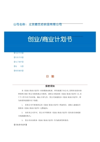 创业商业计划书模板01673