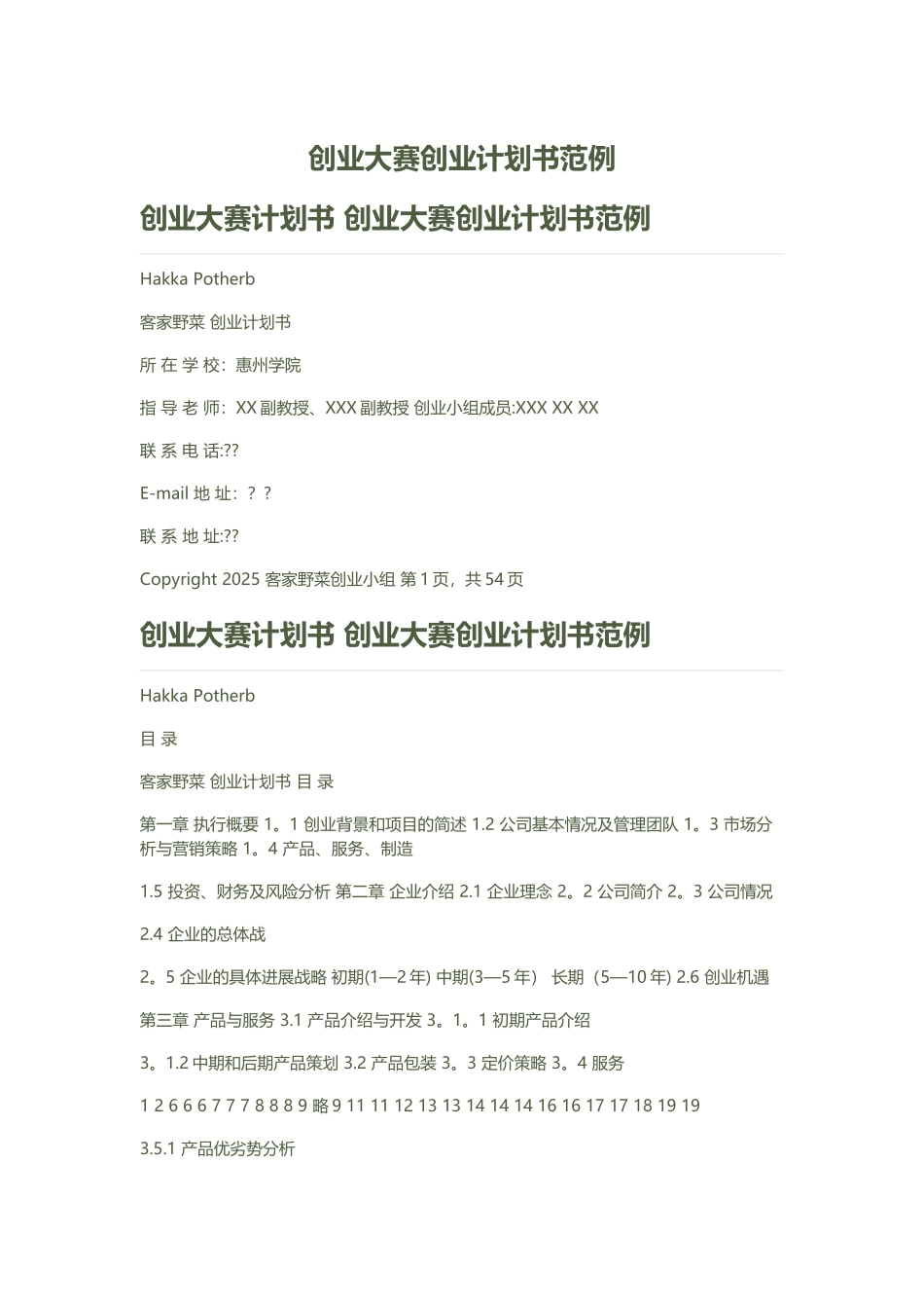 创业大赛创业计划书范例_第1页