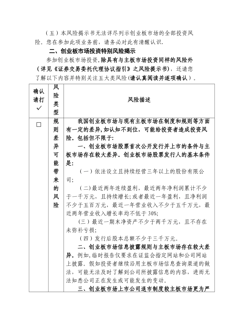 创业板市场投资风险揭示书_第2页