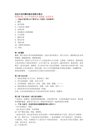 创业计划书撰写思路与要点