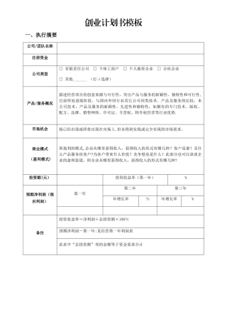 创业计划书模板32233