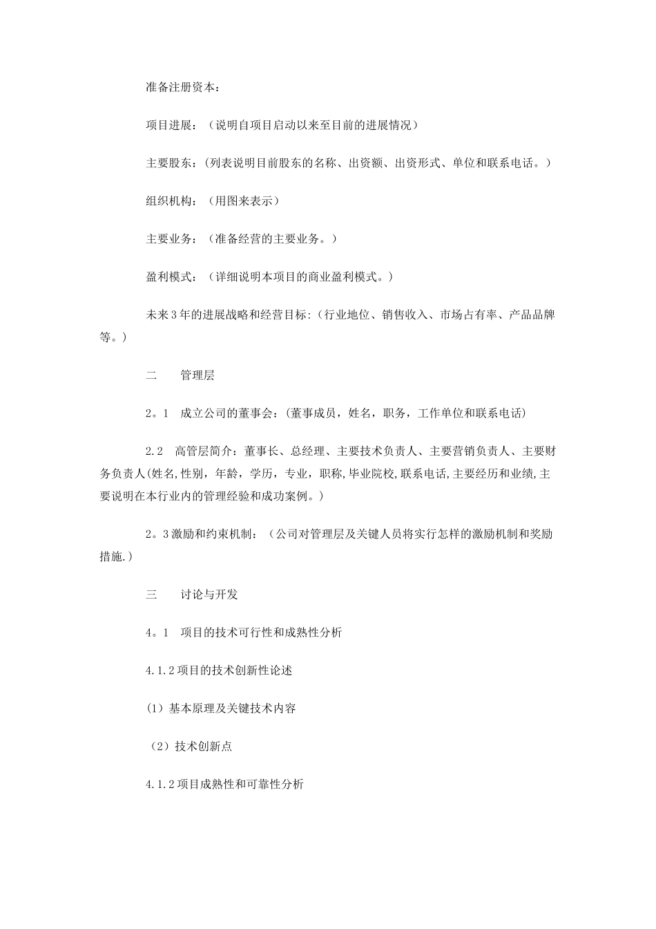 创业项目计划书模板_第2页