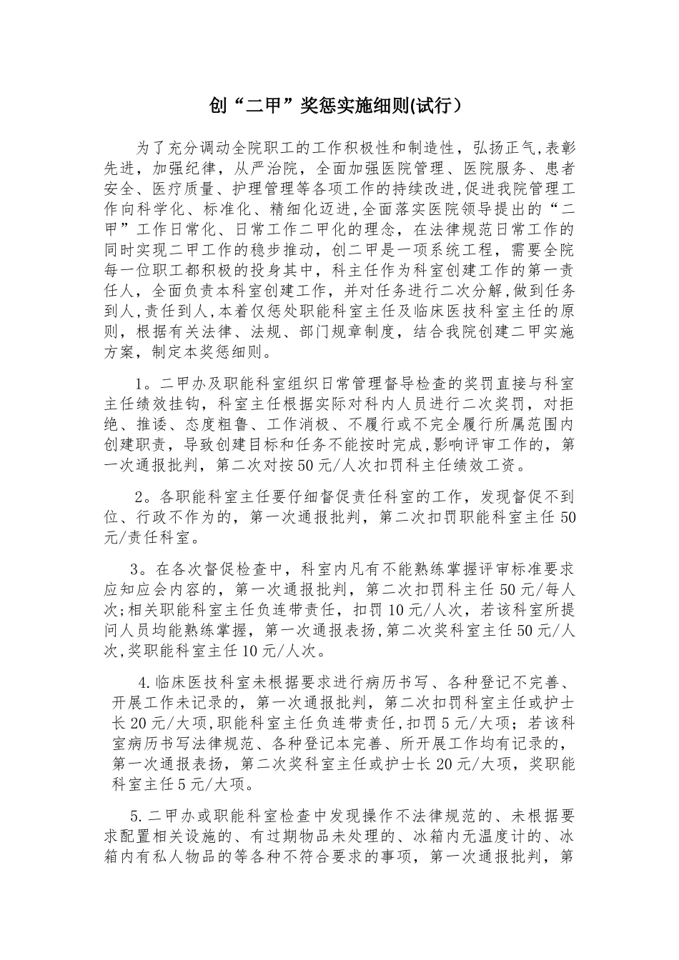 创二甲奖惩细则_第1页