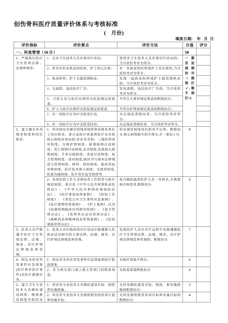 创伤骨科医疗质量评价体系与考核标准_第1页