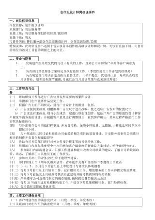 创作组设计师岗位说明书