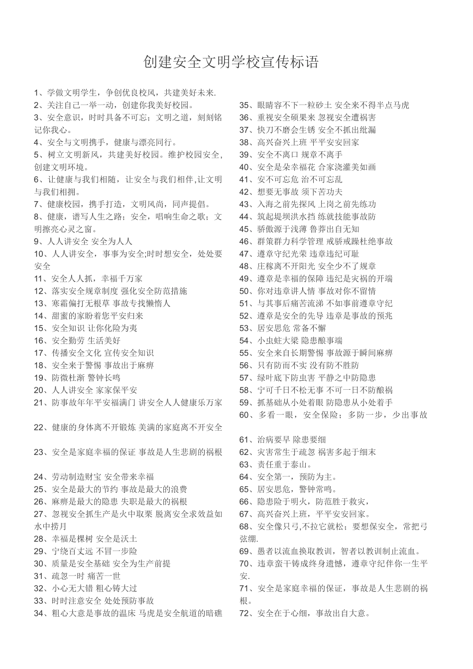 创建安全文明校园宣传标语_第1页