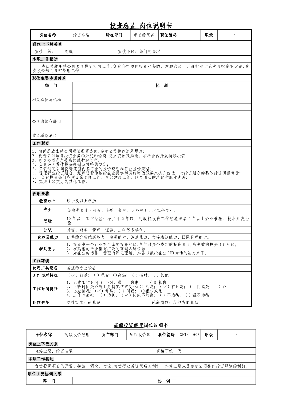创投公司项目投资部岗位说明书_第2页