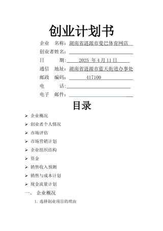 创新创业计划书SYB