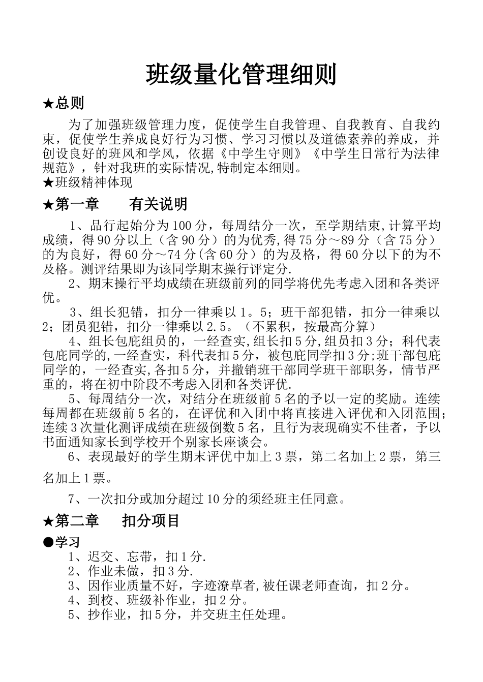 初一14班级管理量化细则_第1页