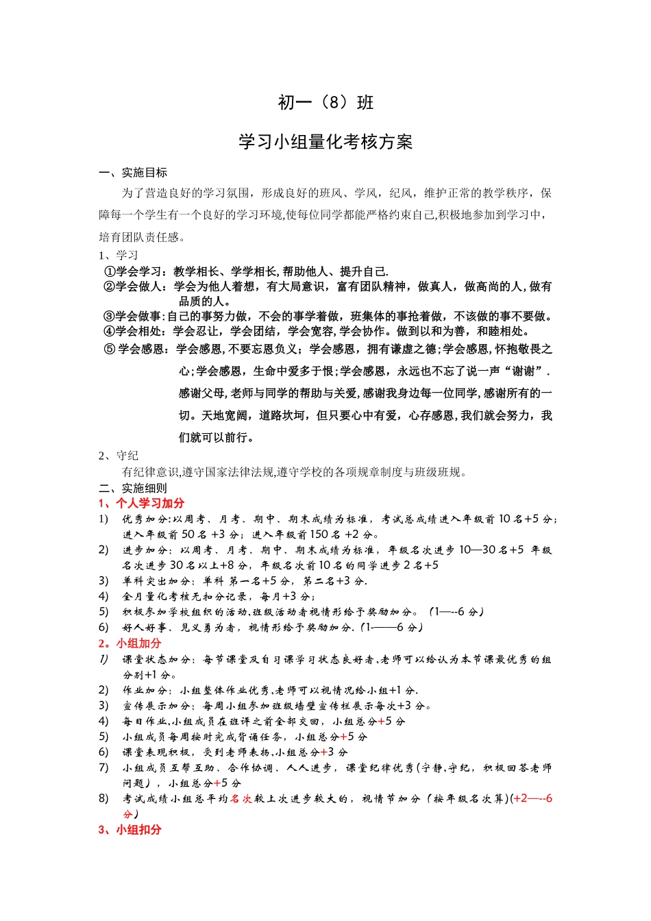 初一班学习小组量化考核方案_第1页