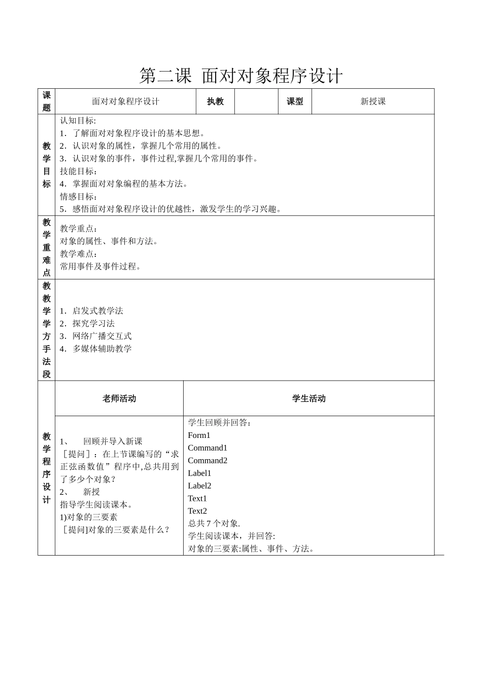 初二信息技术VB程序设计全教案_第3页