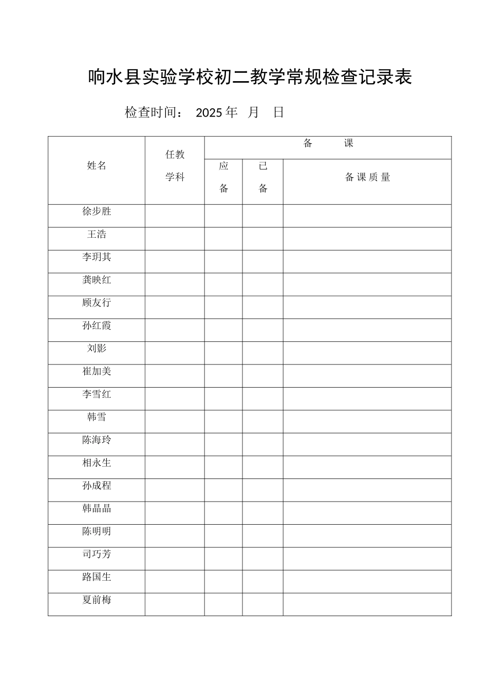 初二教学常规检查记录表+Microsoft+Word+文档_第1页