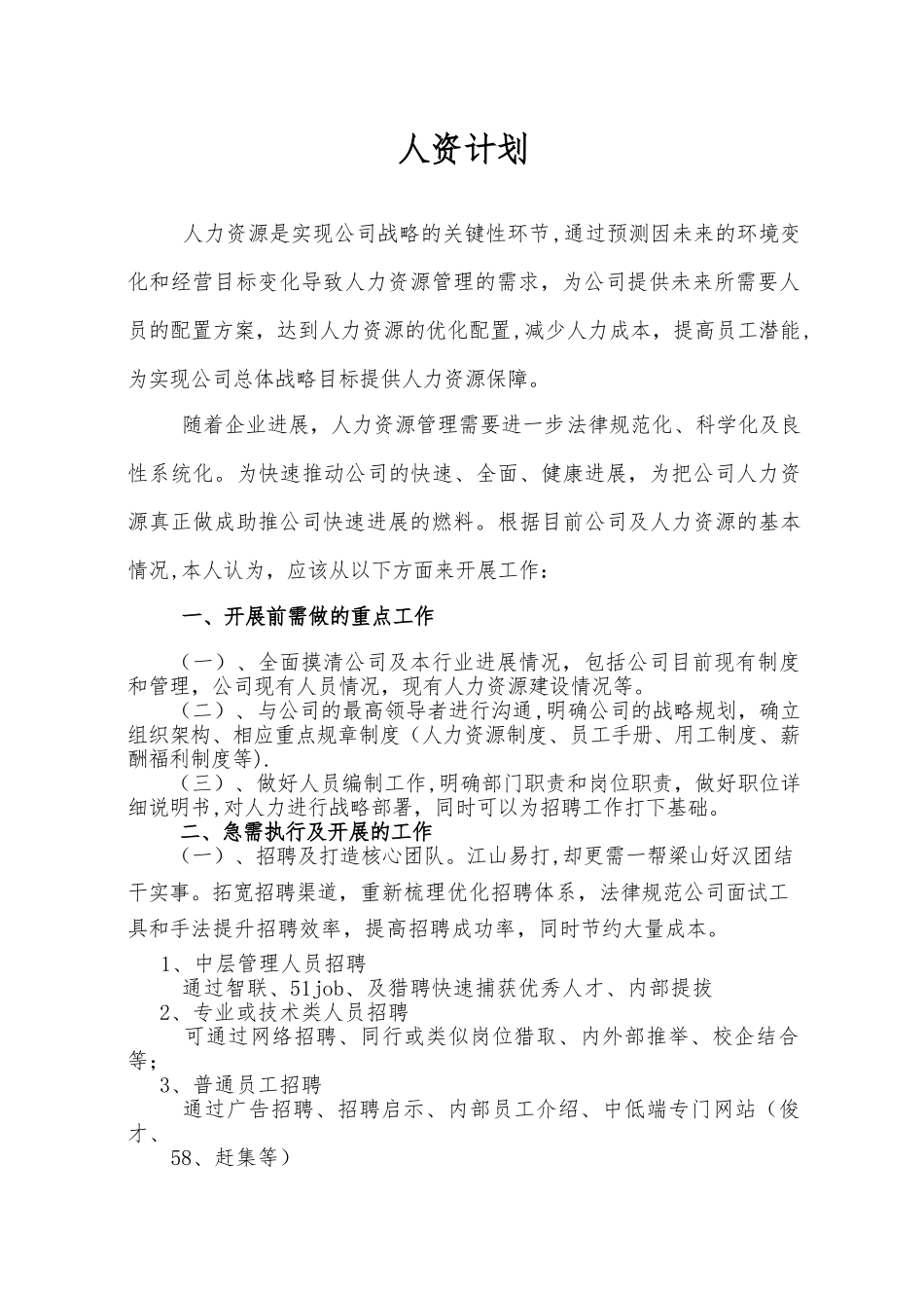 初创企业人力资源计划_第1页