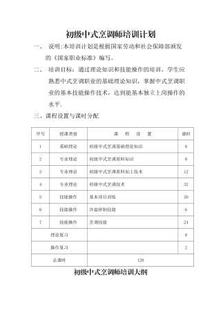 初级中式烹调师培训计划69673