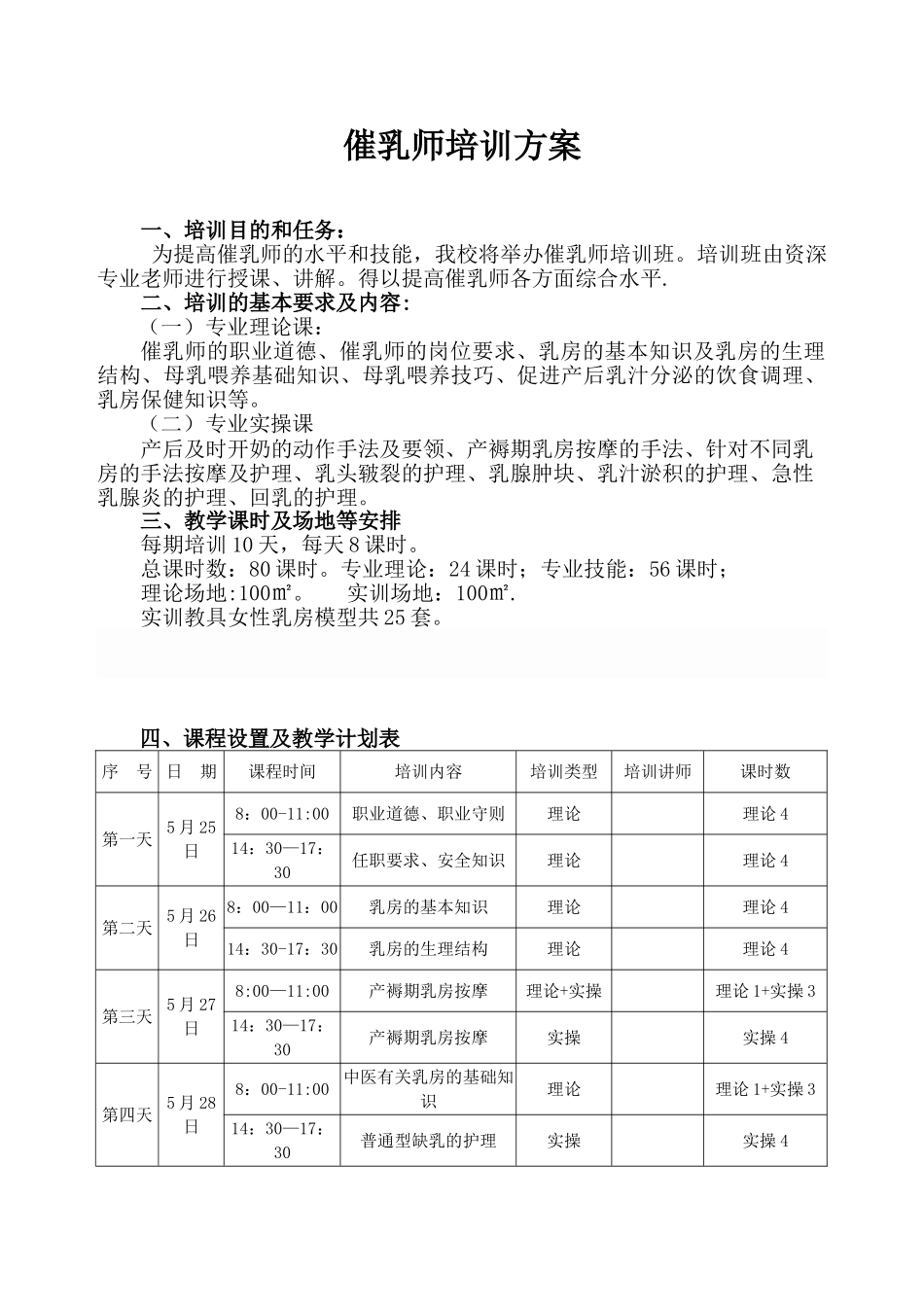 初级催乳师培训计划和教案_第1页