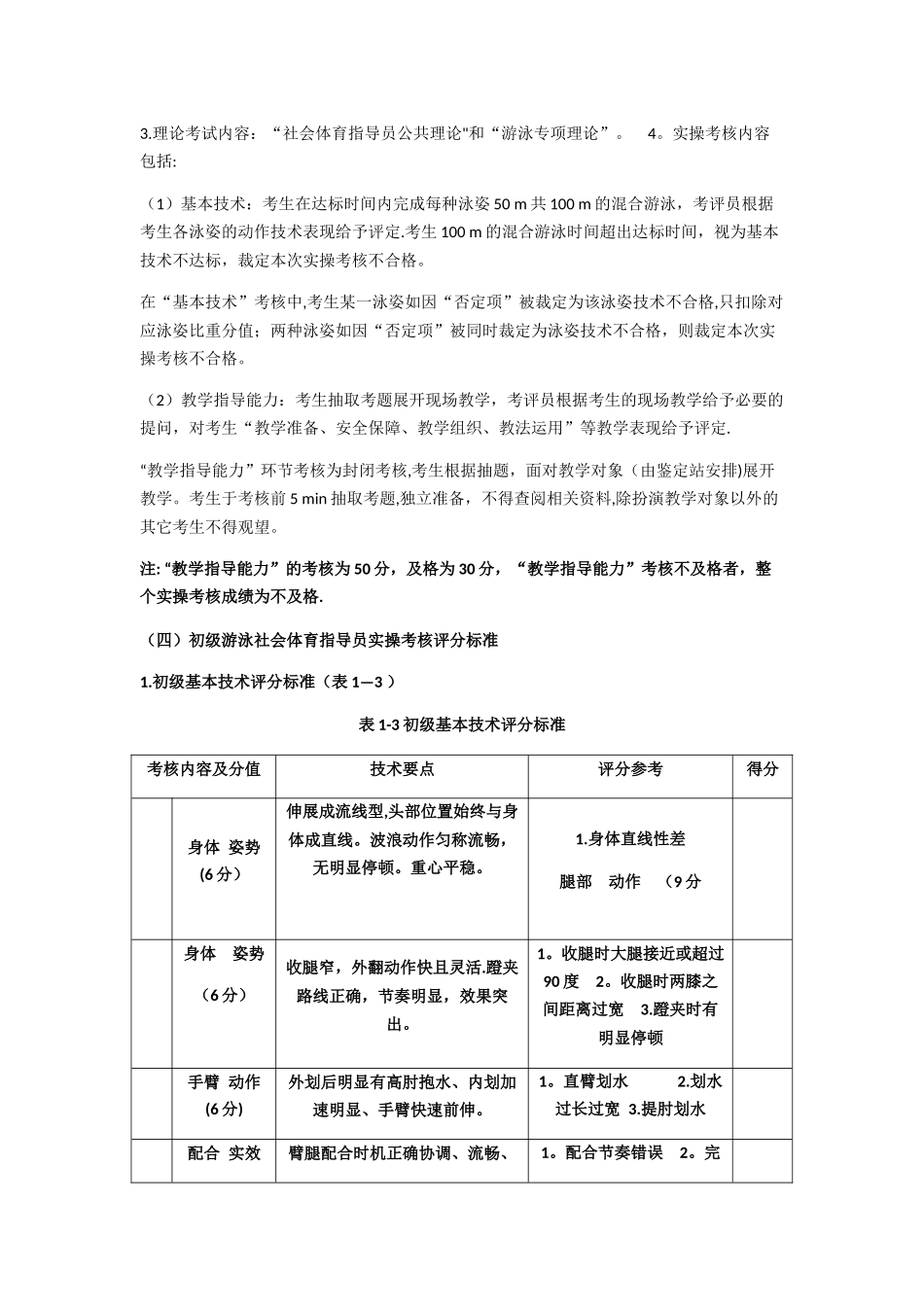初级游泳社会体育指导员技能考核内容及标准_第2页