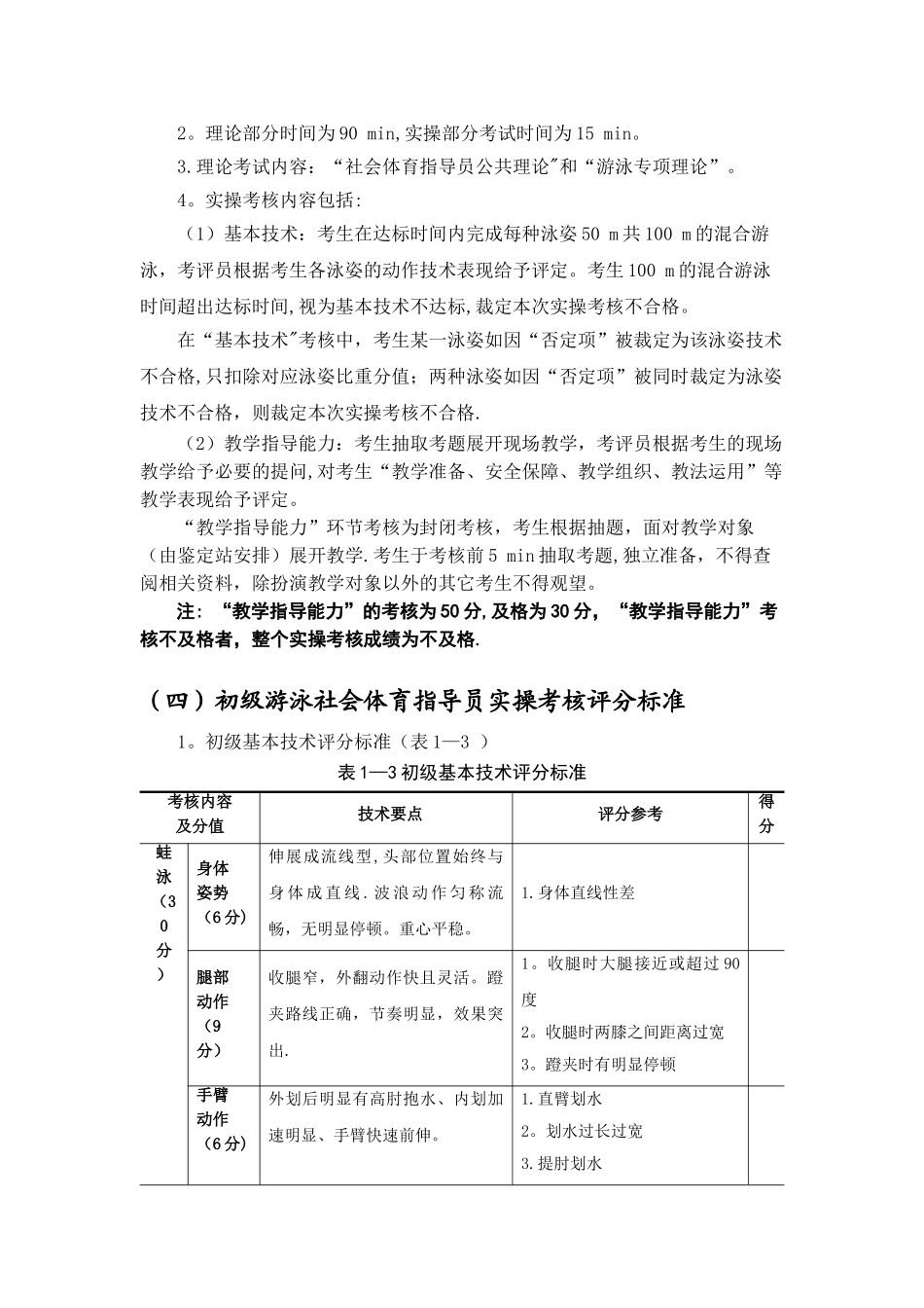 初级游泳社会体育指导员技能考核内容及标准_第2页