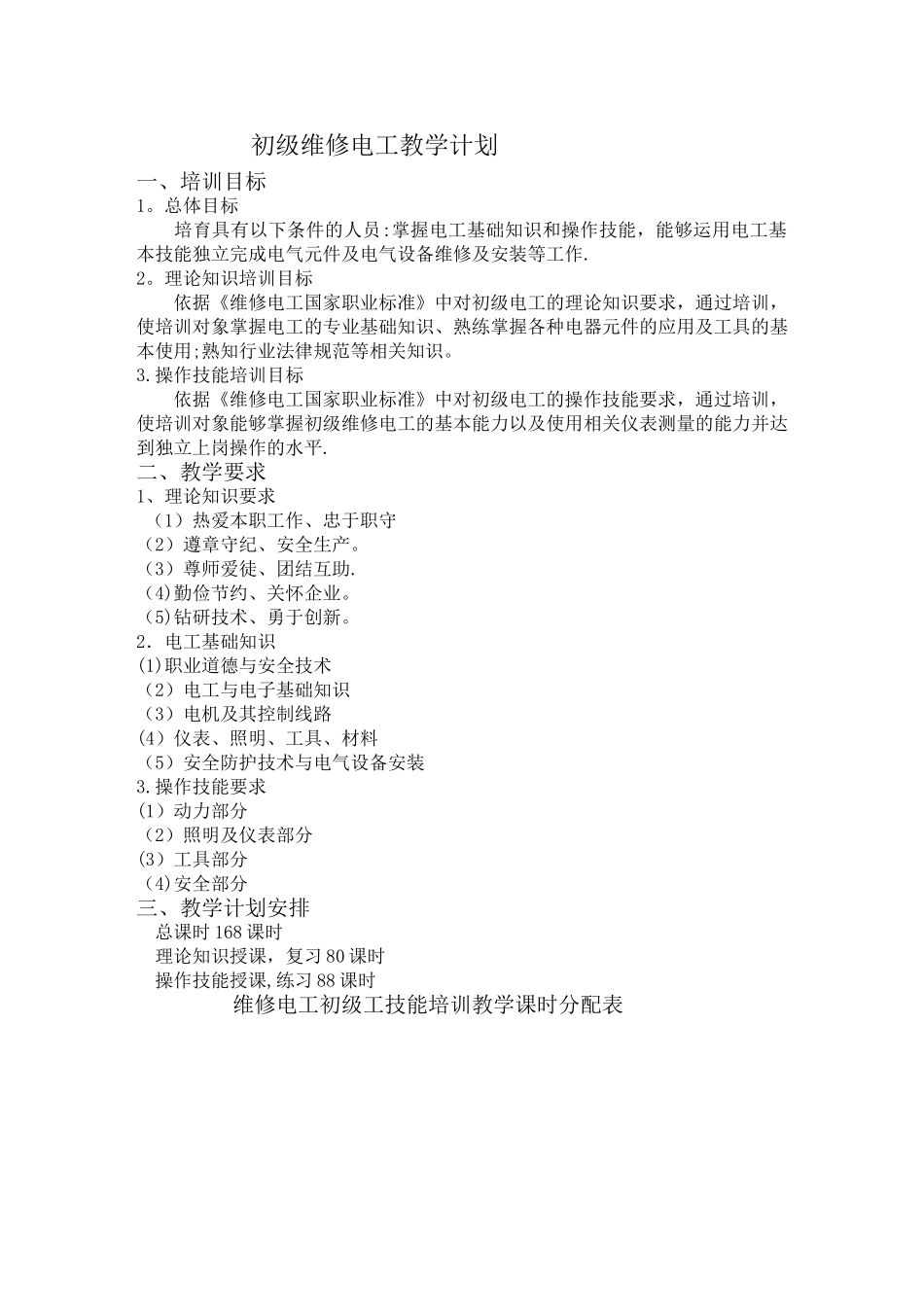 初级电工教学大纲与教学计划_第1页