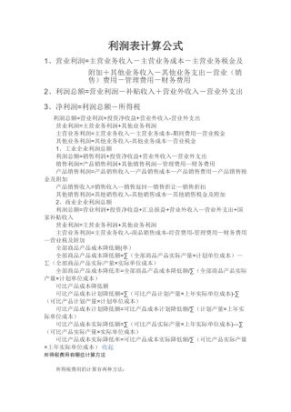 利润表计算公式