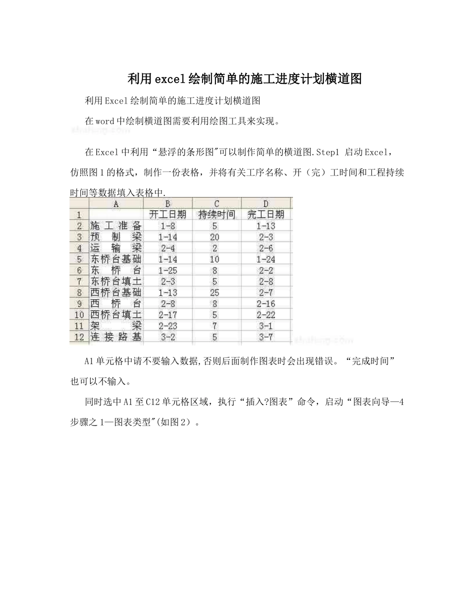 利用excel绘制简单的施工进度计划横道图_第1页