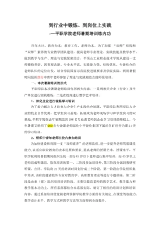 到行业中锻炼到岗位上实践平职学院教师暑期培训练内功
