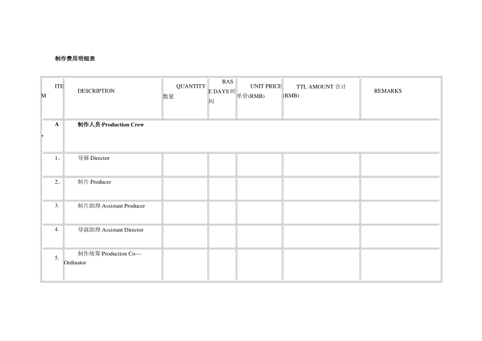 制作费用明细表_第1页