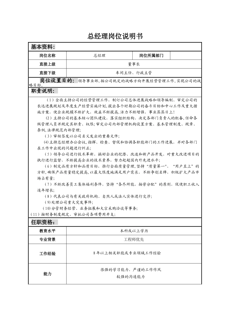 制造业全员岗位说明书_第1页