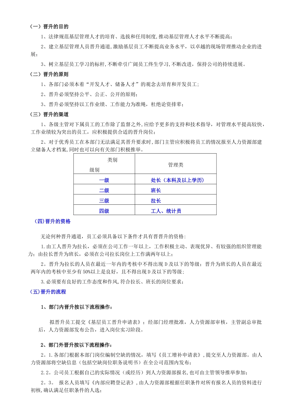 制造型工厂基层管理类员工晋升制度_第1页