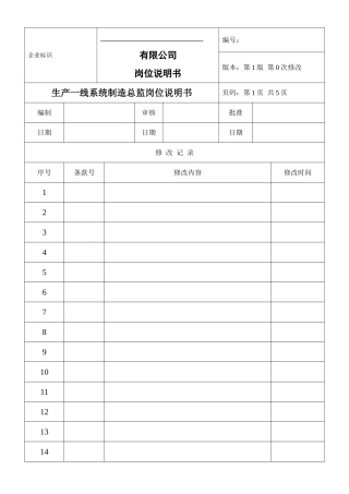 制造总监岗位说明书