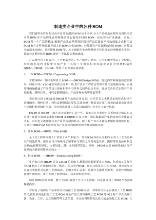 制造类企业中的各种BOM