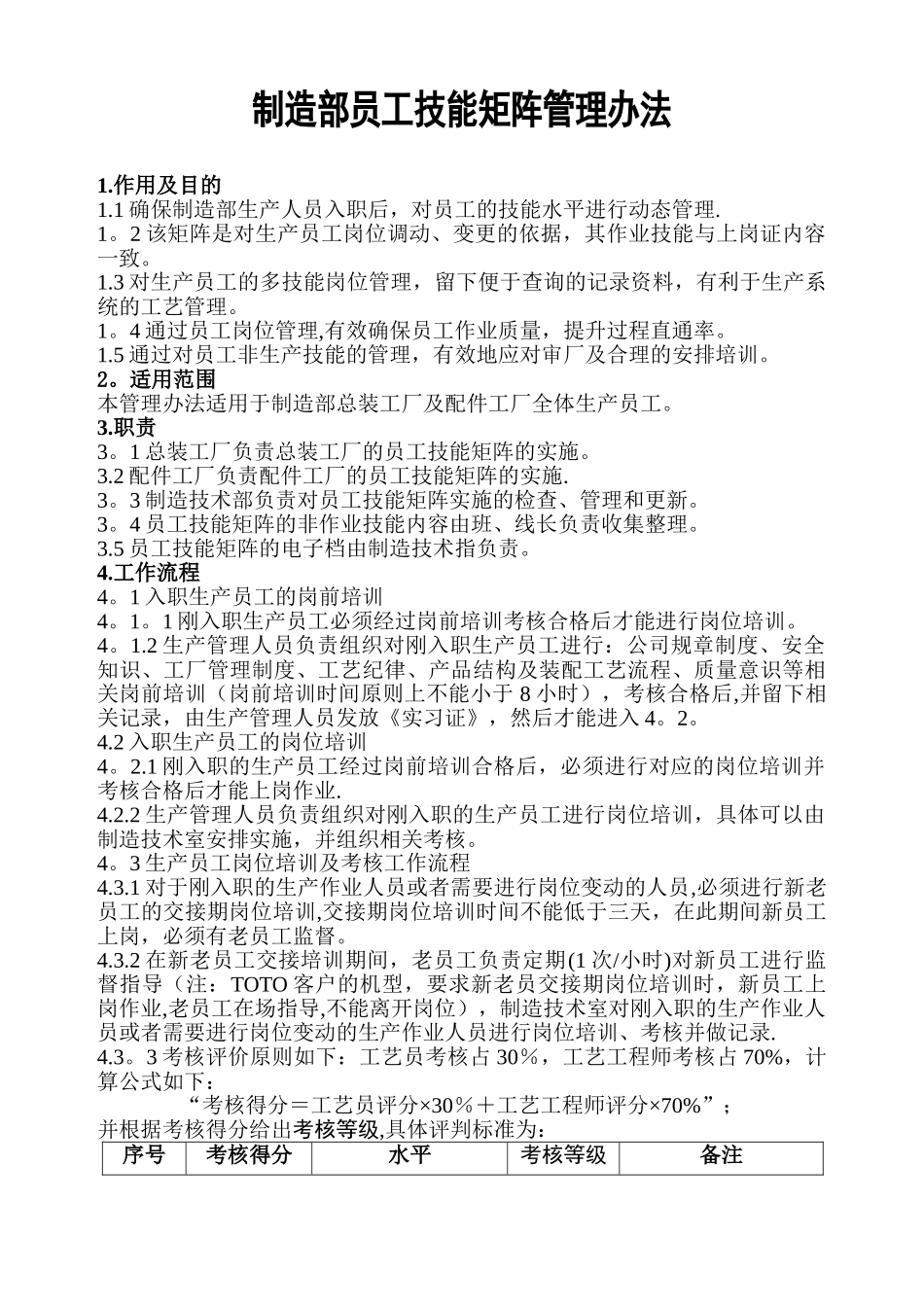 制造部员工技能矩阵管理办法_第1页