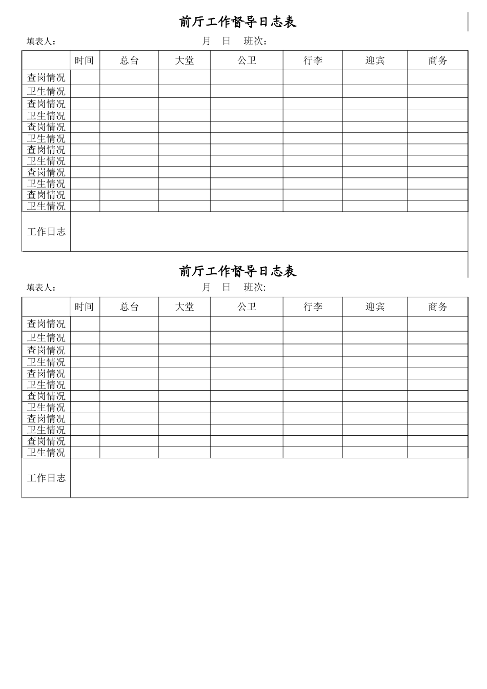 前厅督导工作日志表_第1页