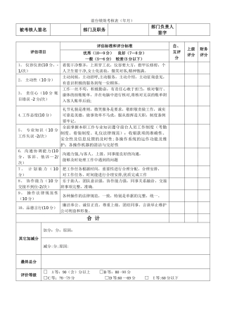 前台员工绩效考核表
