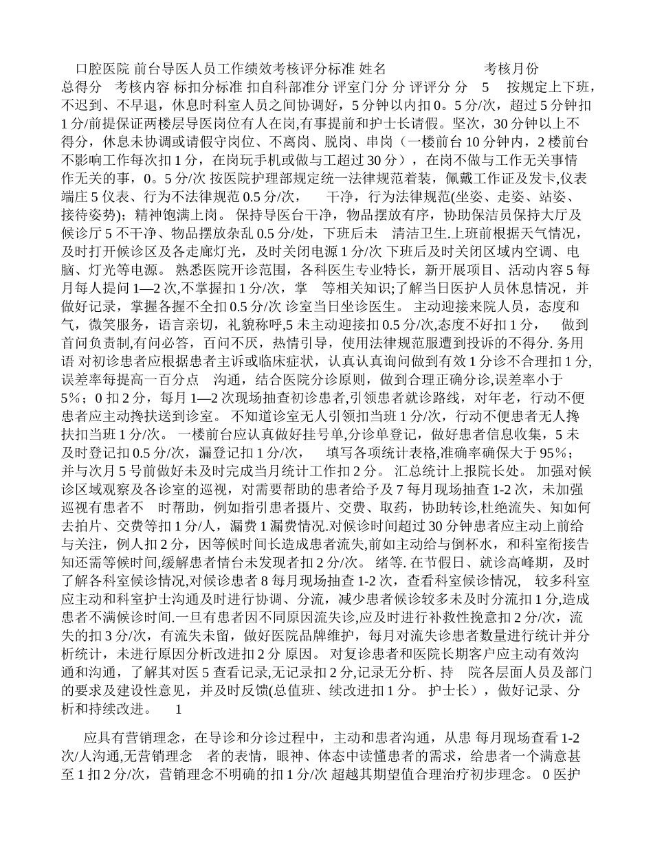 前台导医工作绩效考核标准_第1页