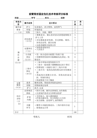 前臂骨折固定包扎术考核评分标准