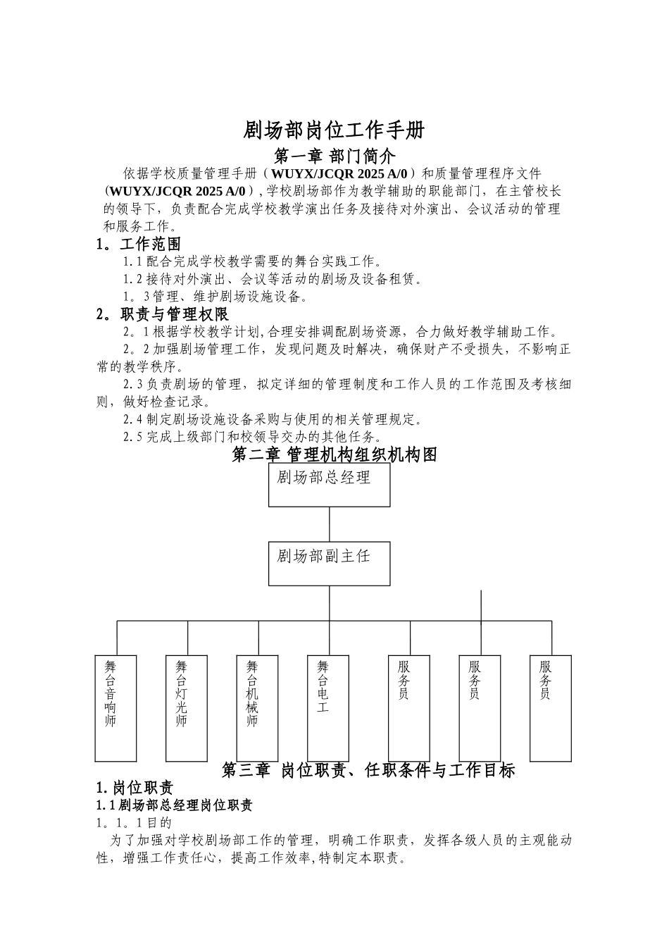 剧场岗位工作手册---武汉市艺术学校_第1页